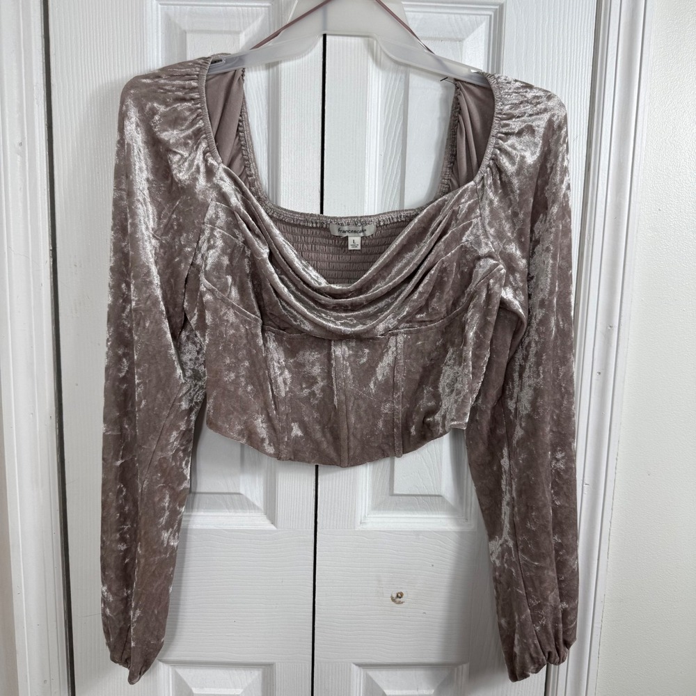 Francesca's Crushed Velvet Corset Top Large Mauve Cowl Neck Y2K Coquette